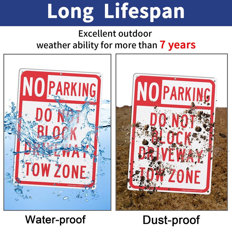 Faittoo No Parking Sign, Do Not Block Driveway Sign, Tow Zone, Reflective .40 Rust Free Aluminum 14 x 10 Inches, UV Protected, Weather Resistant, Waterproof, Durable Inkï¼ŒEasy to Mount - Image 4